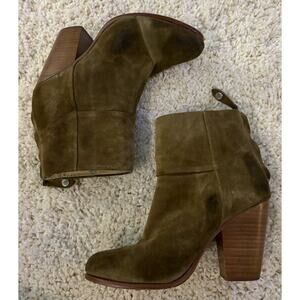 Rag & Bone Mineral Green Suede Leather Bottom Newbury Heeled Booties 36.5